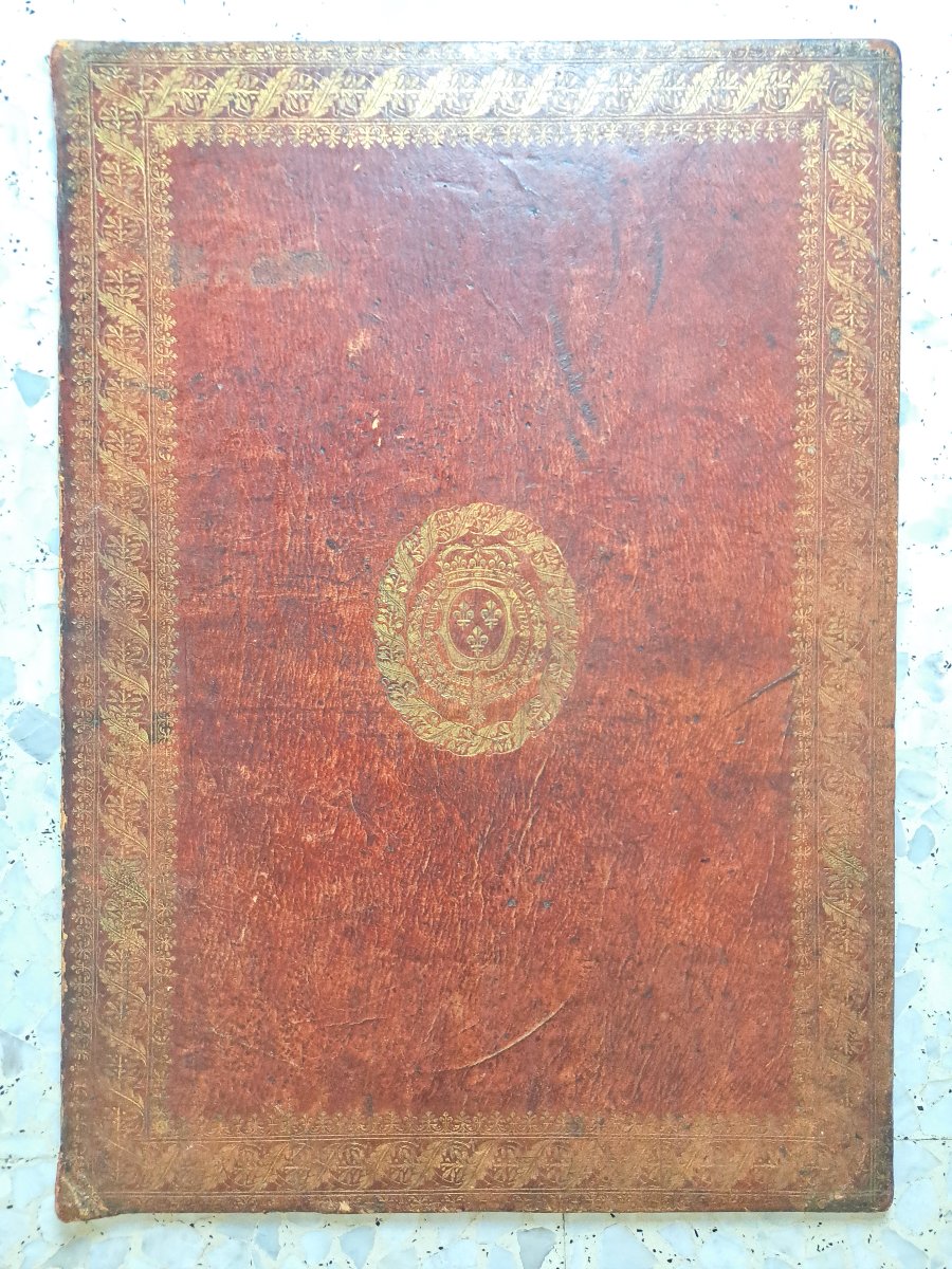 Grand plat de reliure aux Armes de Louis XIV , Maroquin , Fin XVII°/Début XVIII°. -photo-2