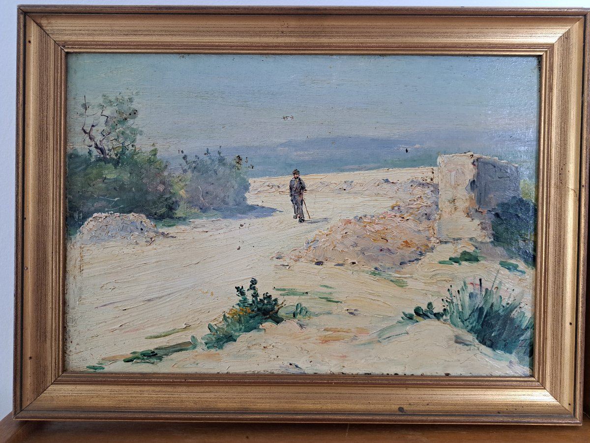 Laurent Vidal , Environs d'Avignon , Paire d'Huiles sur toile , Fin XIX°/Début XX°. -photo-4