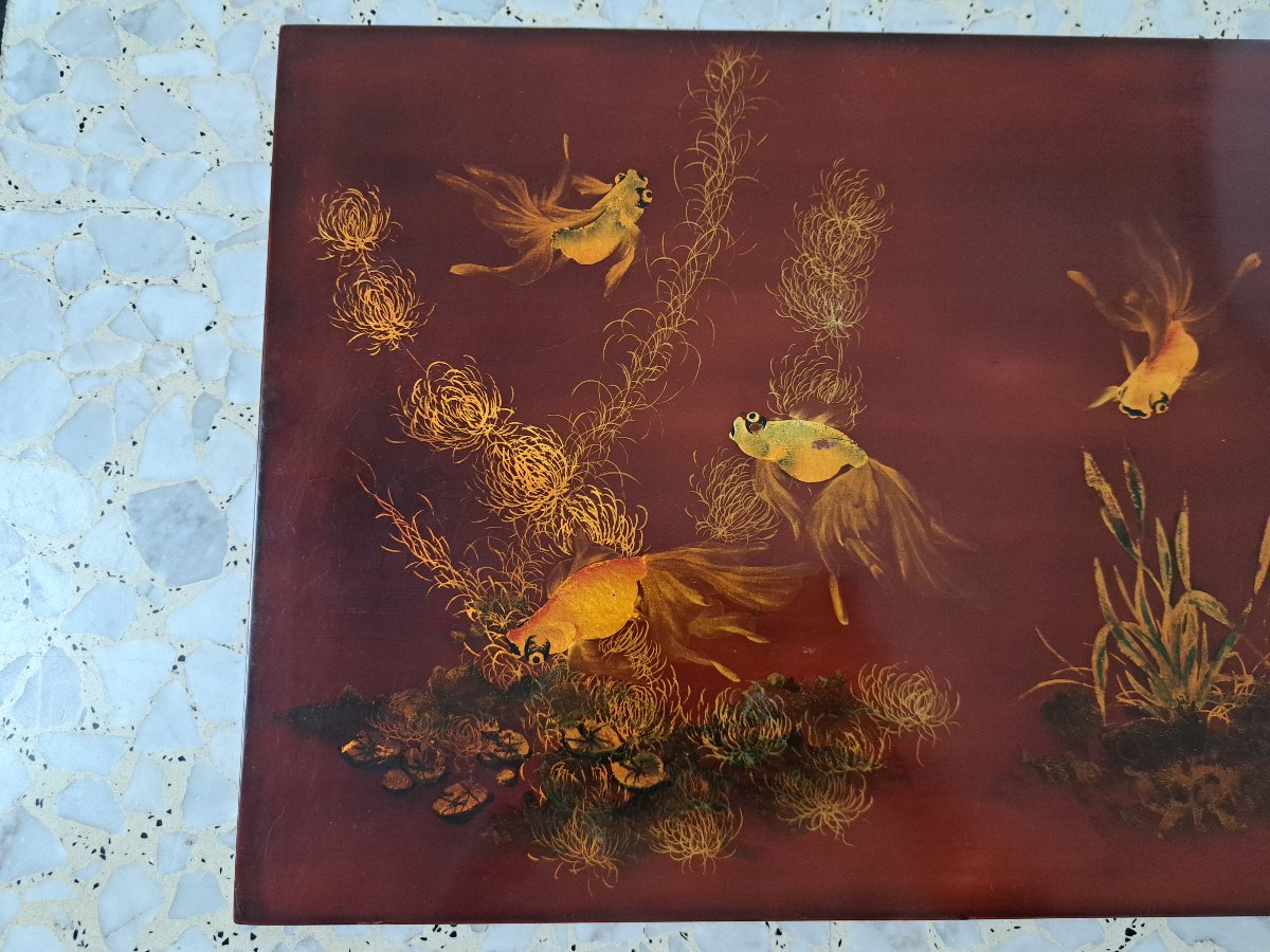 Thanh Ley , Ecole de Hanoï , Paysage aquatique , Panneau de laque , XX°. -photo-3