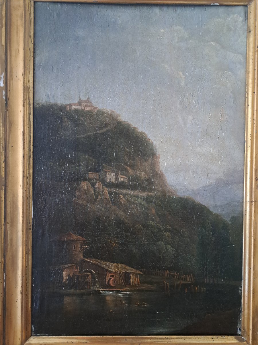 Monastery And Its Mill, Oil On Canvas Mounted On Wood, 19th Century. -photo-3