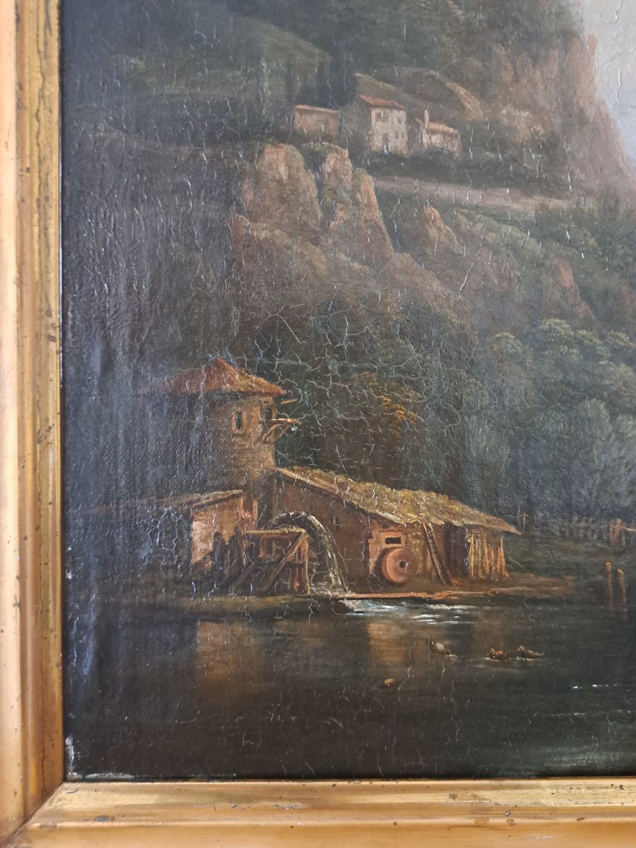 Monastery And Its Mill, Oil On Canvas Mounted On Wood, 19th Century. -photo-4