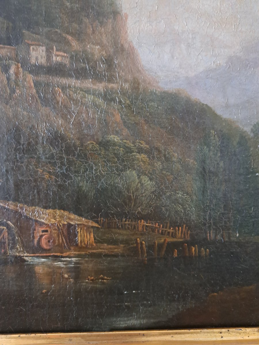 Monastery And Its Mill, Oil On Canvas Mounted On Wood, 19th Century. -photo-1