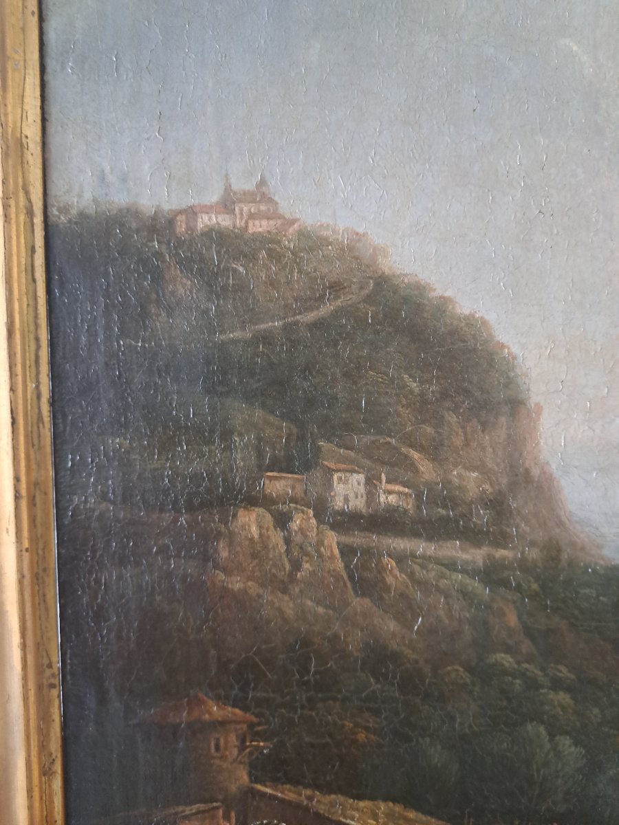 Monastery And Its Mill, Oil On Canvas Mounted On Wood, 19th Century. -photo-2