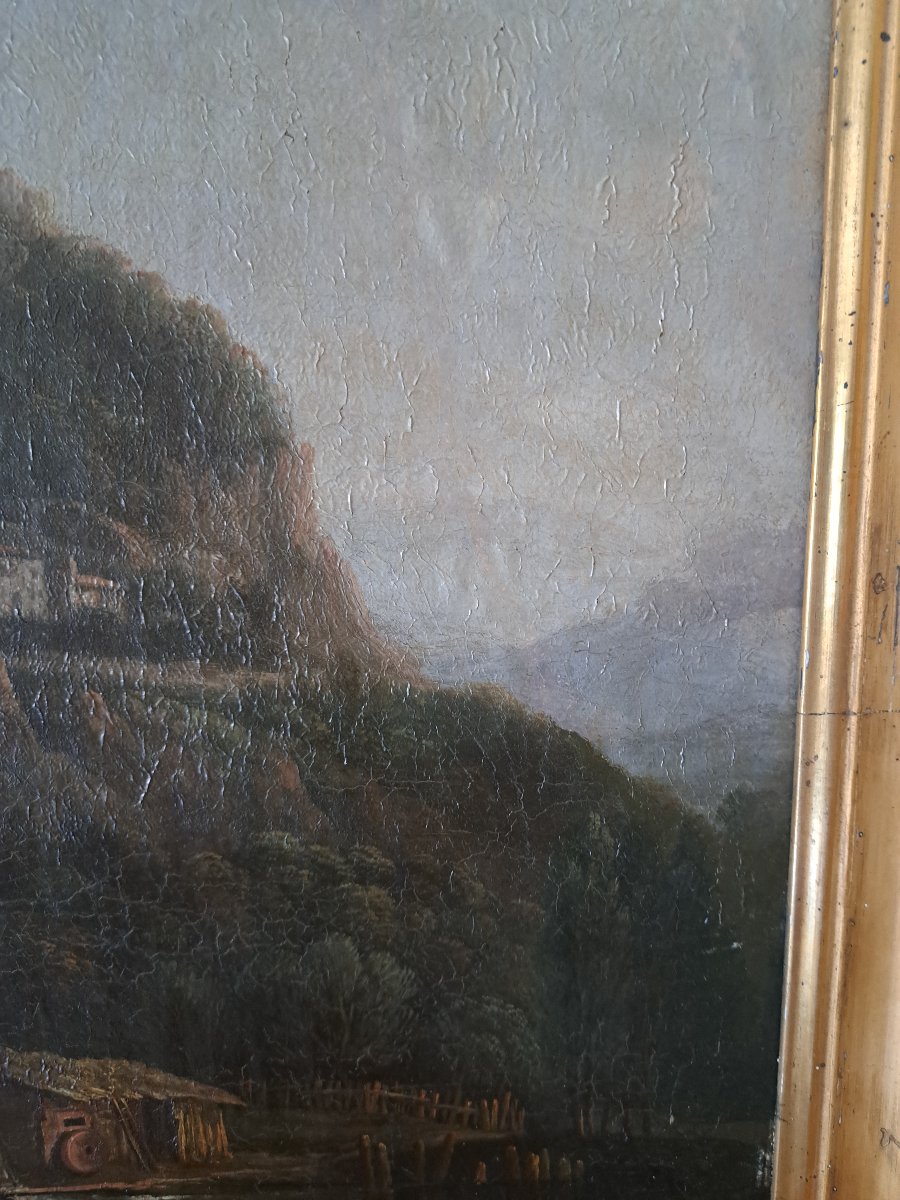 Monastery And Its Mill, Oil On Canvas Mounted On Wood, 19th Century. -photo-3