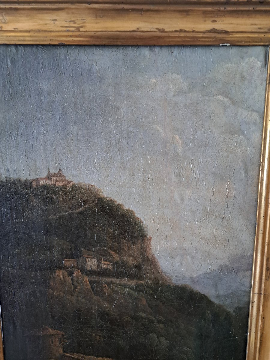 Monastery And Its Mill, Oil On Canvas Mounted On Wood, 19th Century. -photo-6