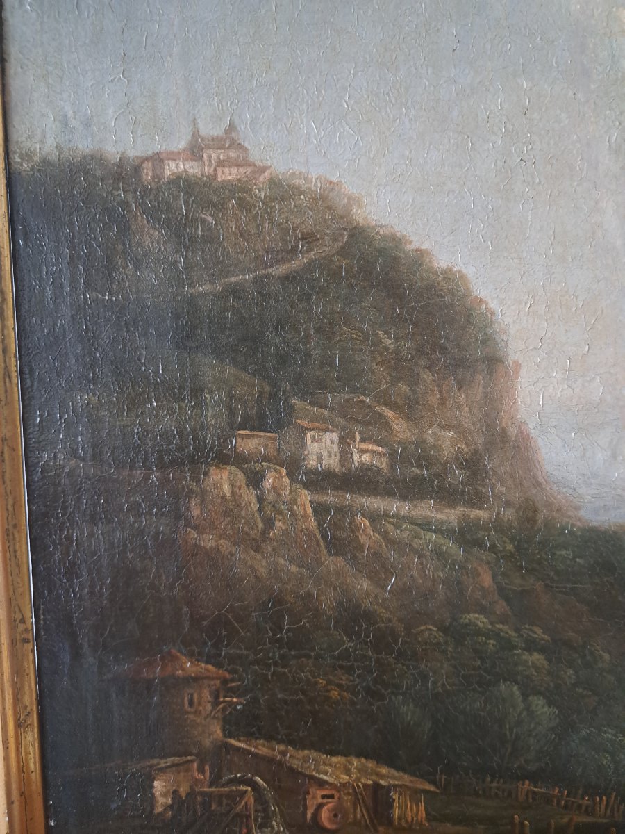 Monastery And Its Mill, Oil On Canvas Mounted On Wood, 19th Century. -photo-7
