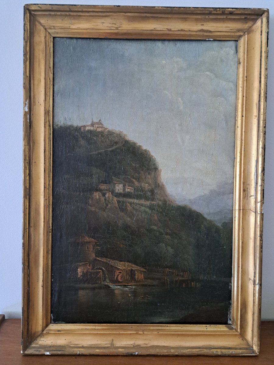 Monastery And Its Mill, Oil On Canvas Mounted On Wood, 19th Century. 