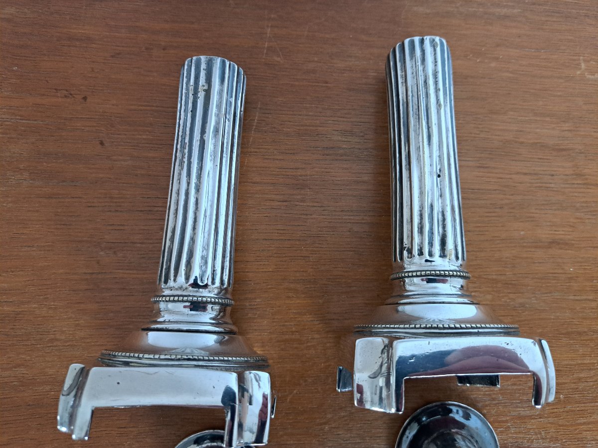 Pair Of Candlesticks, Louis XVI Style, Silver-plated Metal, Late 18th Century. -photo-5