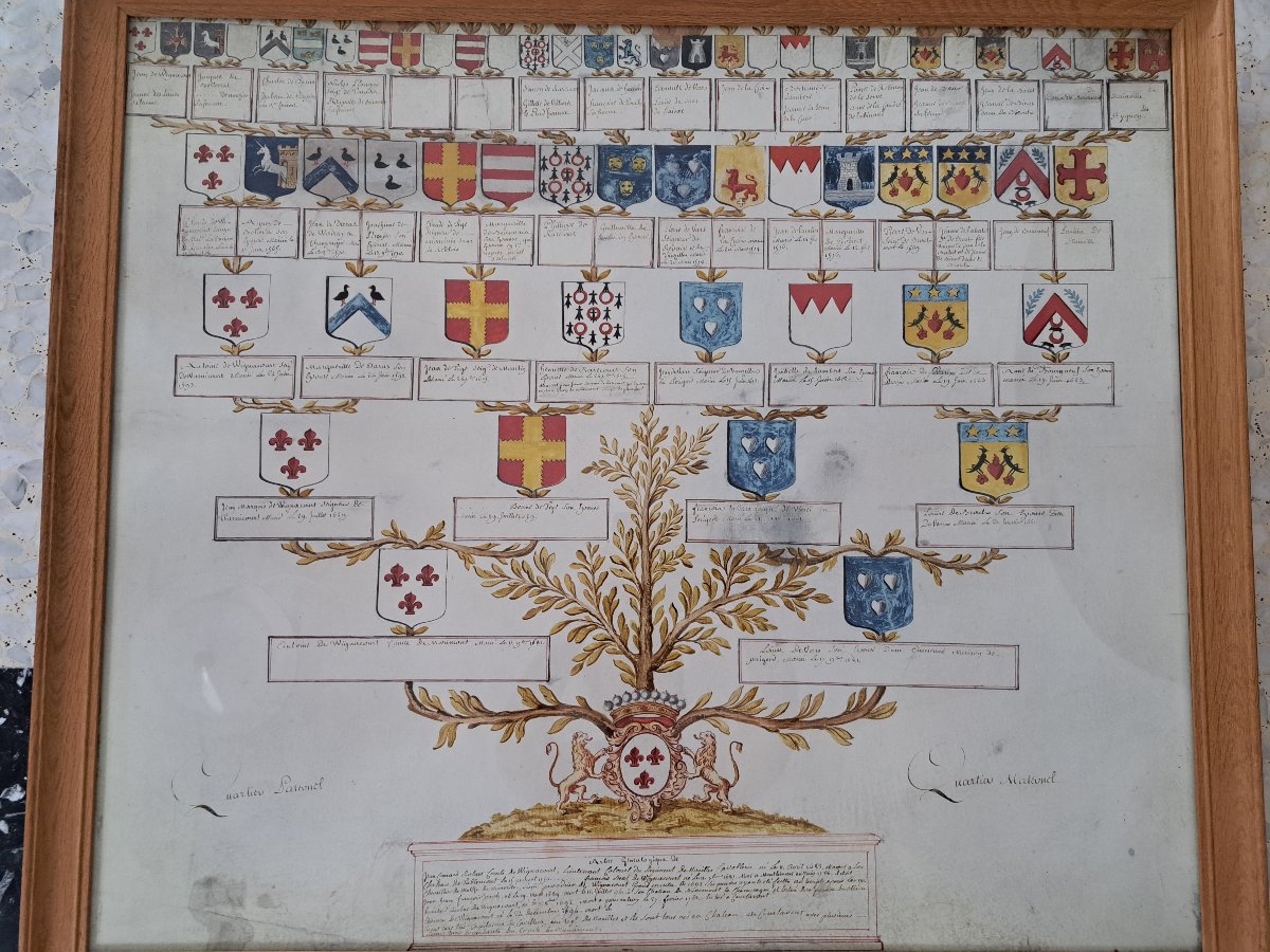 Family Tree Of Jean Conrad Robert, Count Of Wignacourt, Parchment, 18th Century. -photo-2