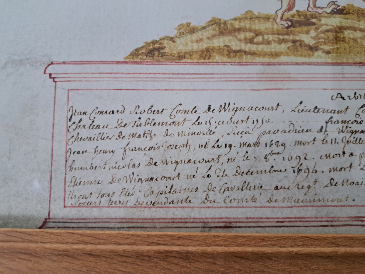 Family Tree Of Jean Conrad Robert, Count Of Wignacourt, Parchment, 18th Century. -photo-4