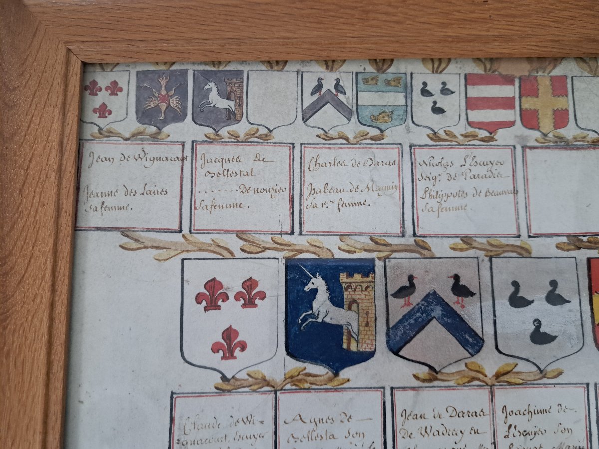 Family Tree Of Jean Conrad Robert, Count Of Wignacourt, Parchment, 18th Century. -photo-8