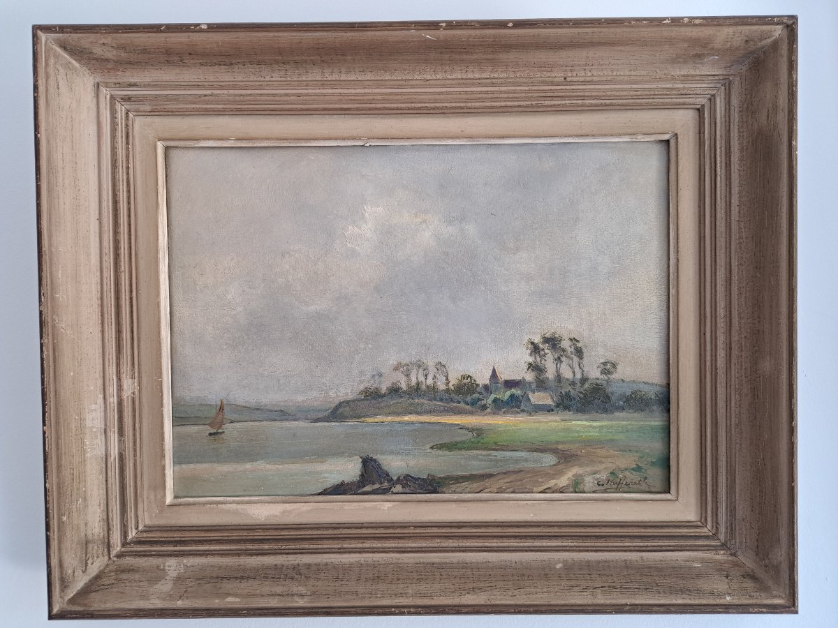 Camille Kufferath , Bord de mer au voilier , Huile sur toile , XX°.-photo-2