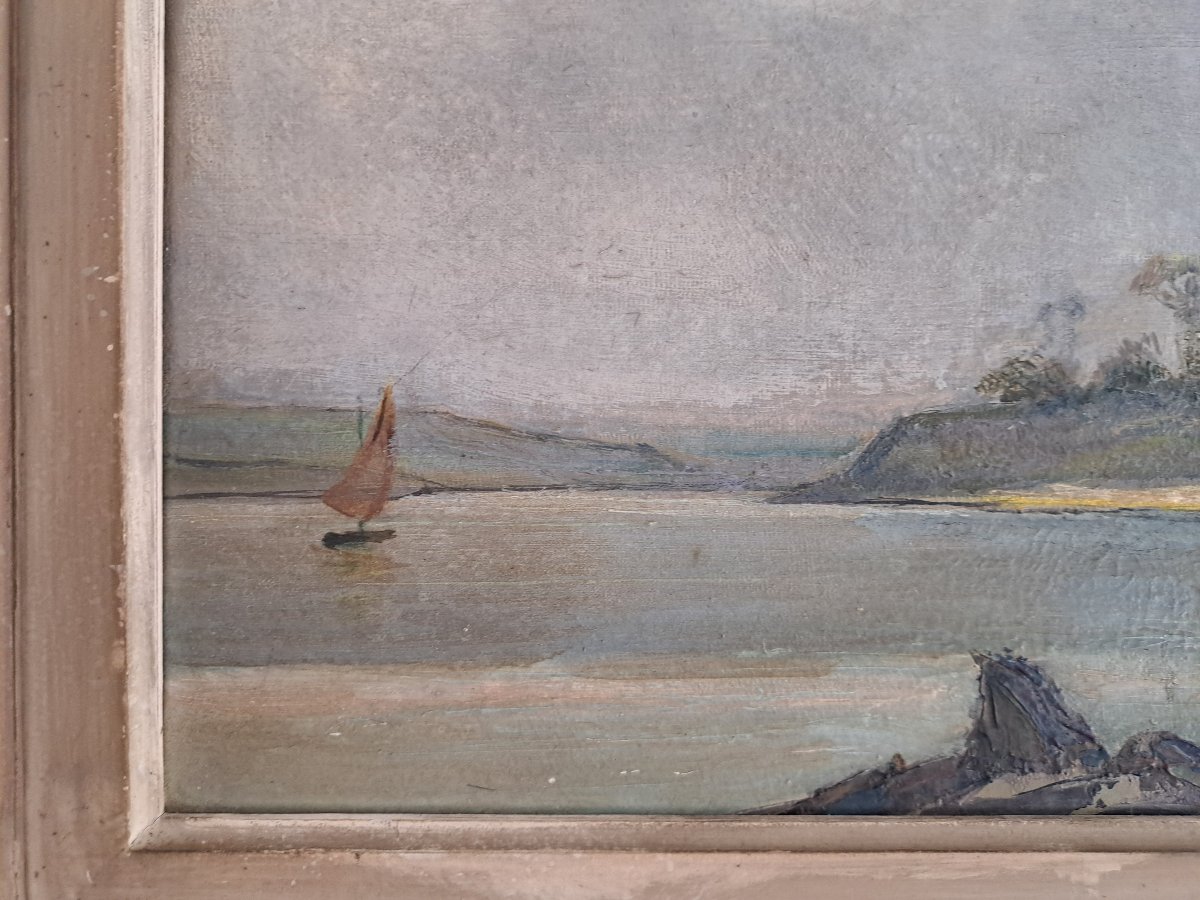 Camille Kufferath , Bord de mer au voilier , Huile sur toile , XX°.-photo-1