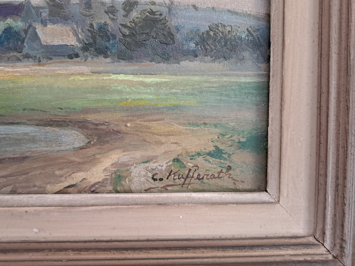 Camille Kufferath , Bord de mer au voilier , Huile sur toile , XX°.-photo-2