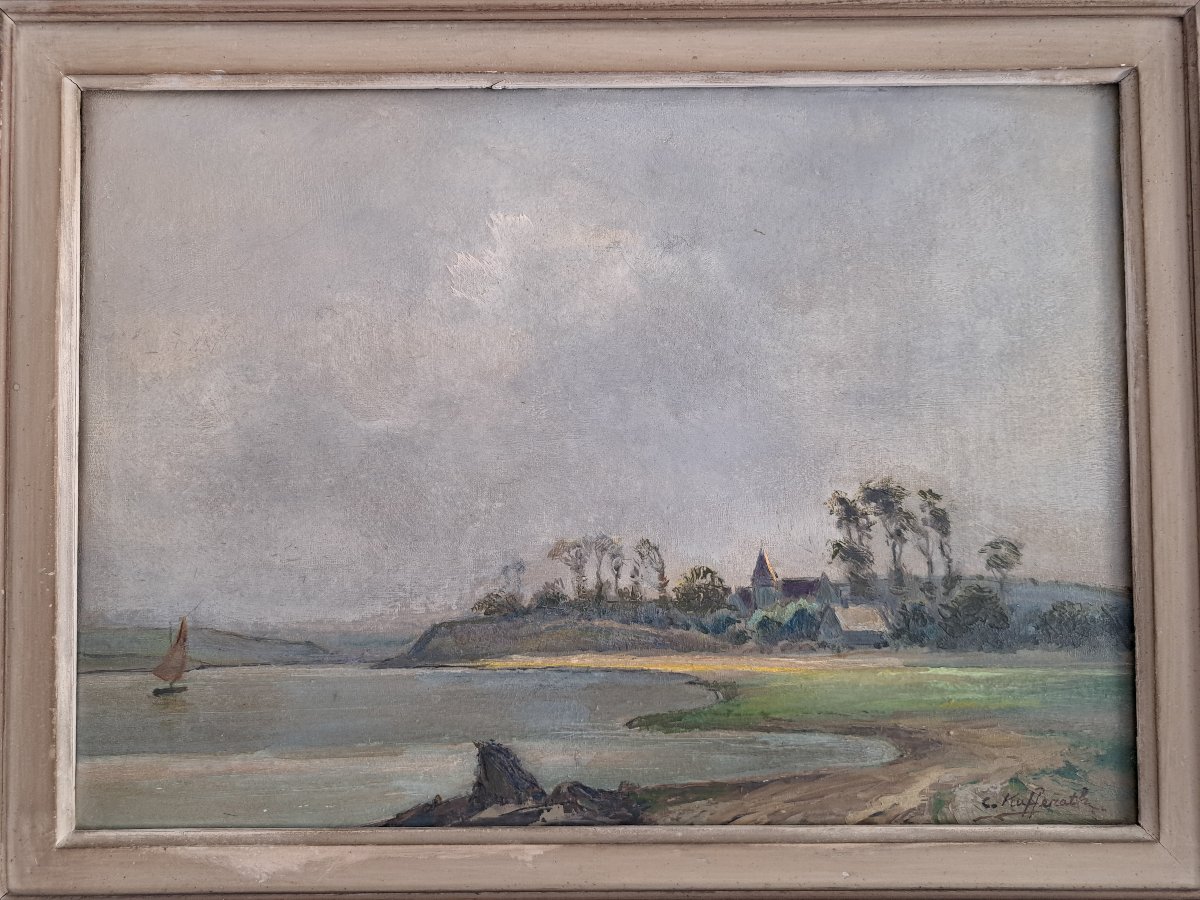 Camille Kufferath , Bord de mer au voilier , Huile sur toile , XX°.-photo-3