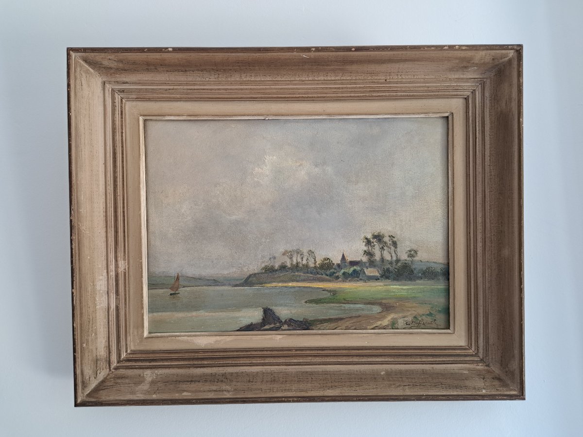 Camille Kufferath , Bord de mer au voilier , Huile sur toile , XX°.