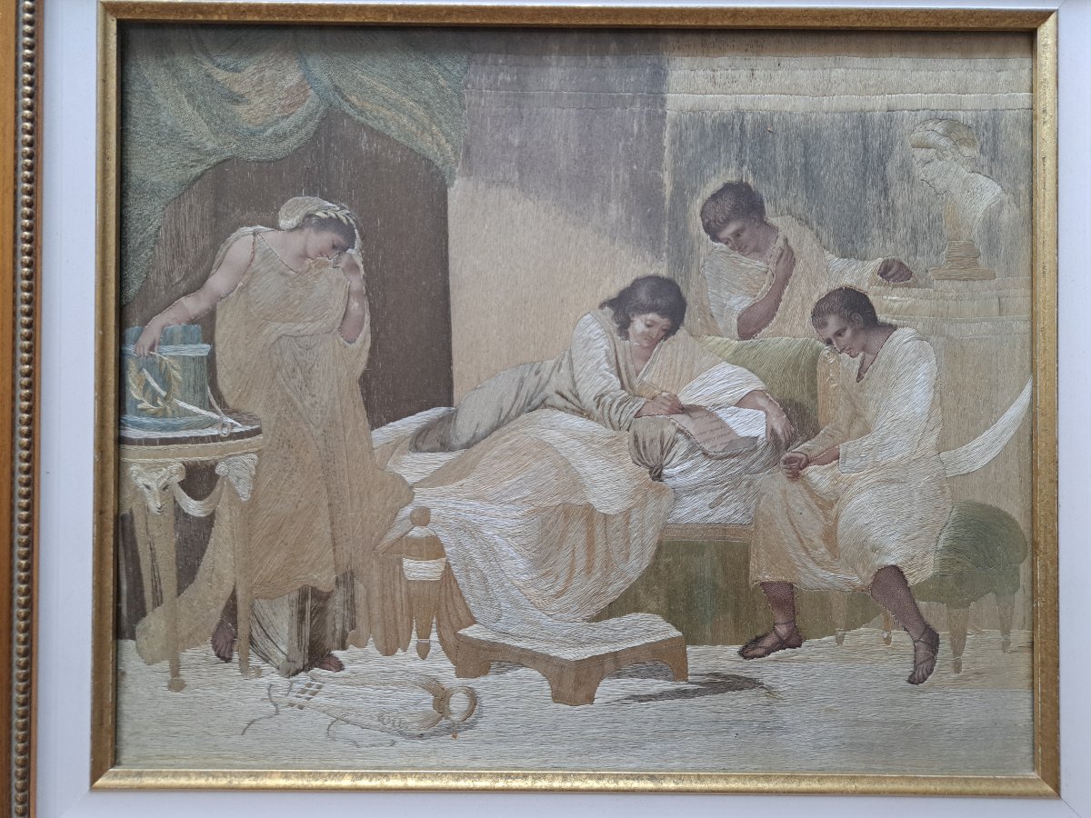 D'après Auguste Legrand , Virgile écrit son testament , Broderie , XIX°. -photo-2