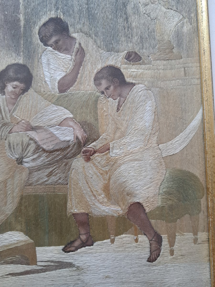 D'après Auguste Legrand , Virgile écrit son testament , Broderie , XIX°. -photo-1
