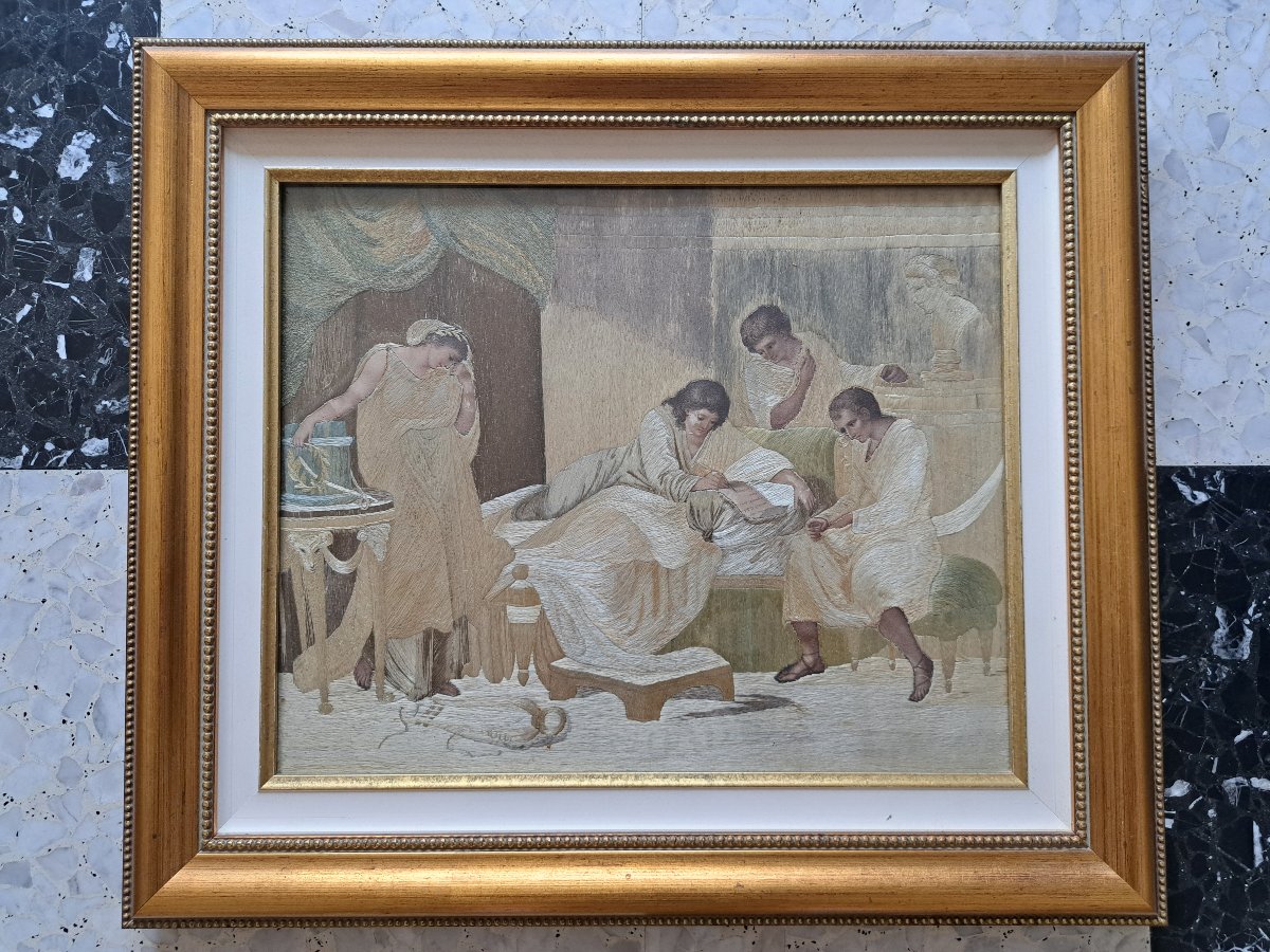 D'après Auguste Legrand , Virgile écrit son testament , Broderie , XIX°. 