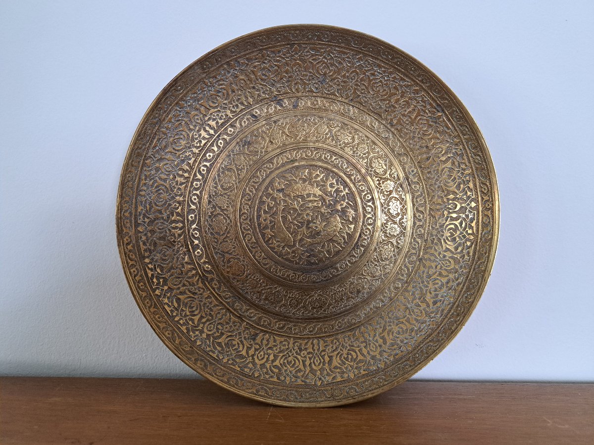 Iran, Qajar, Chiseled Plate, Brass, 19th Century.-photo-2