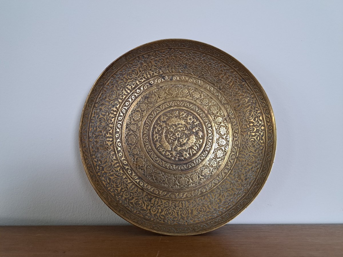 Iran, Qajar, Chiseled Plate, Brass, 19th Century.