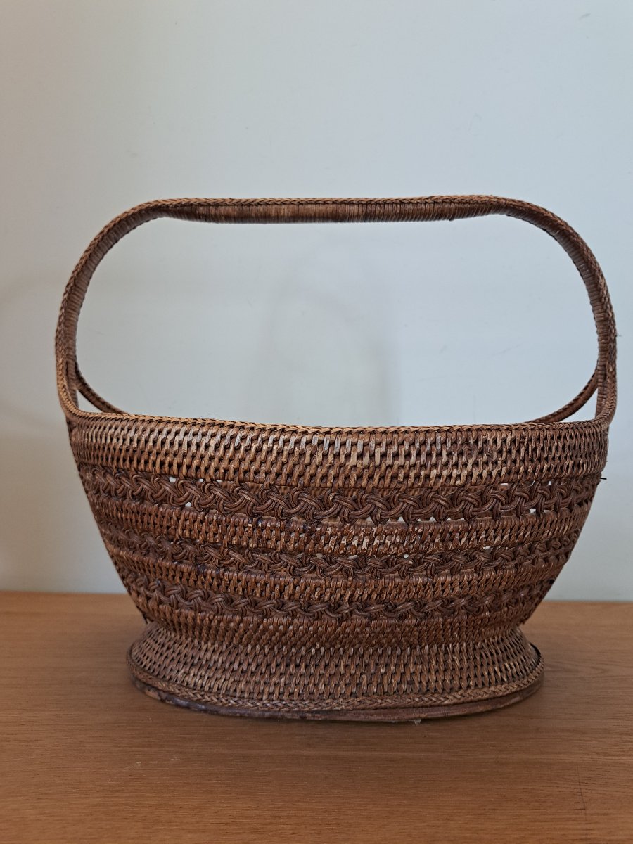 Chine , Panier en rotin , XIX°. -photo-1
