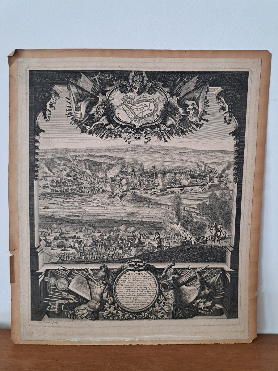 The Siege Of Valenciennes By Louis XIV, Copper Engraving, Late 17th Century. 