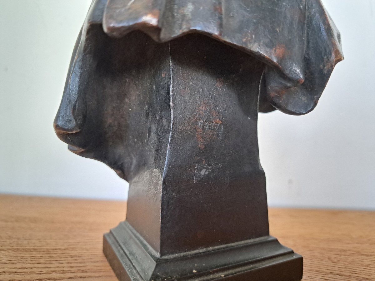 Eugène Marioton , Buste de la Vierge , Mater Dolorosa , Bronze patiné , XIX°. -photo-2