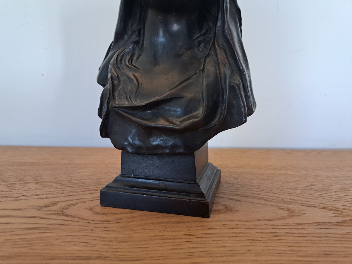 Eugène Marioton , Buste de la Vierge , Mater Dolorosa , Bronze patiné , XIX°. -photo-5