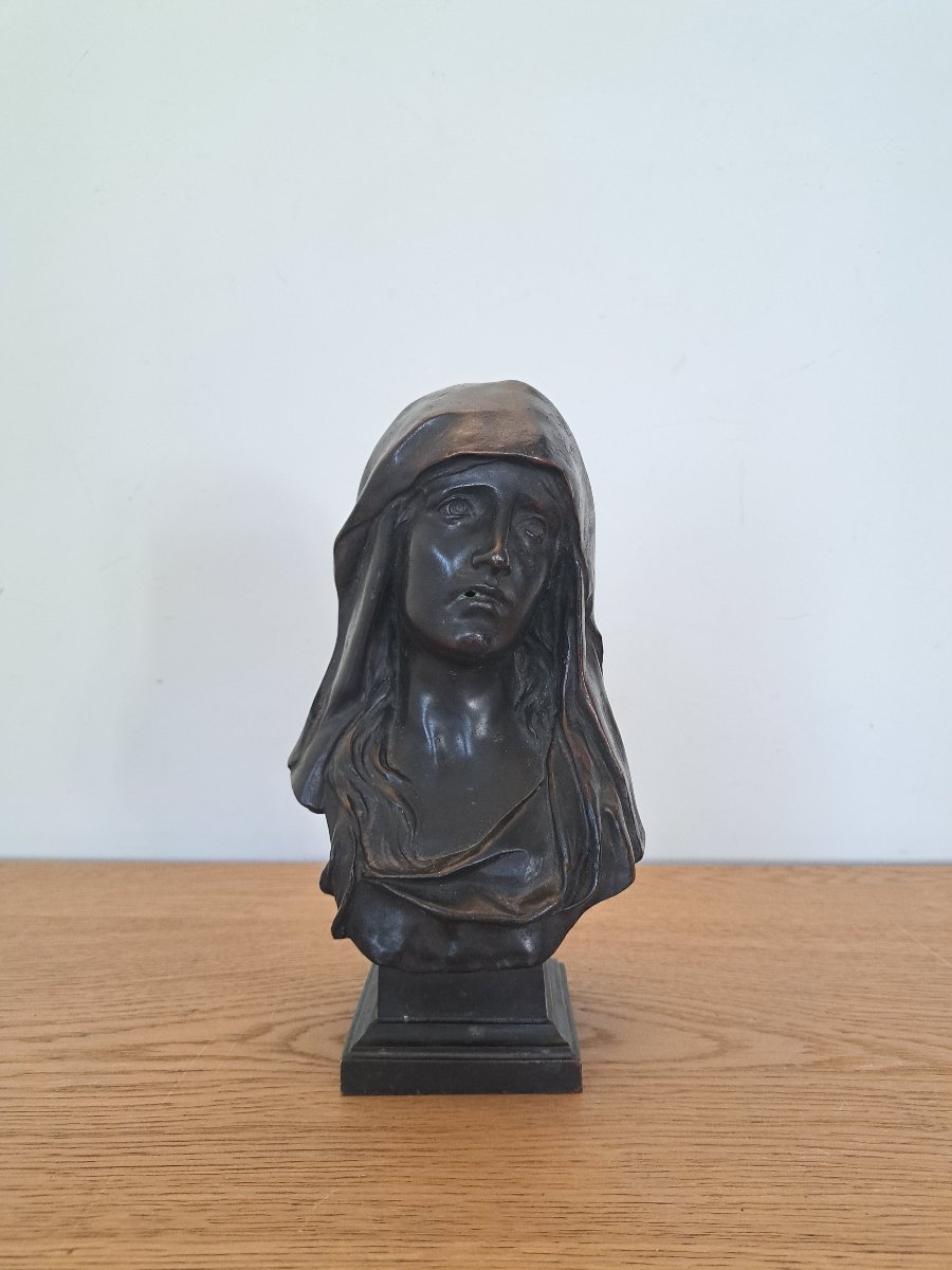 Eugène Marioton , Buste de la Vierge , Mater Dolorosa , Bronze patiné , XIX°. 