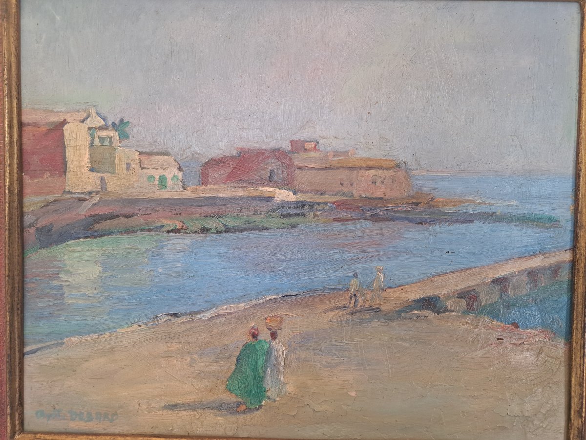Myrto Debard , Vue de port en Afrique , Huile sur carton , XX°. -photo-2