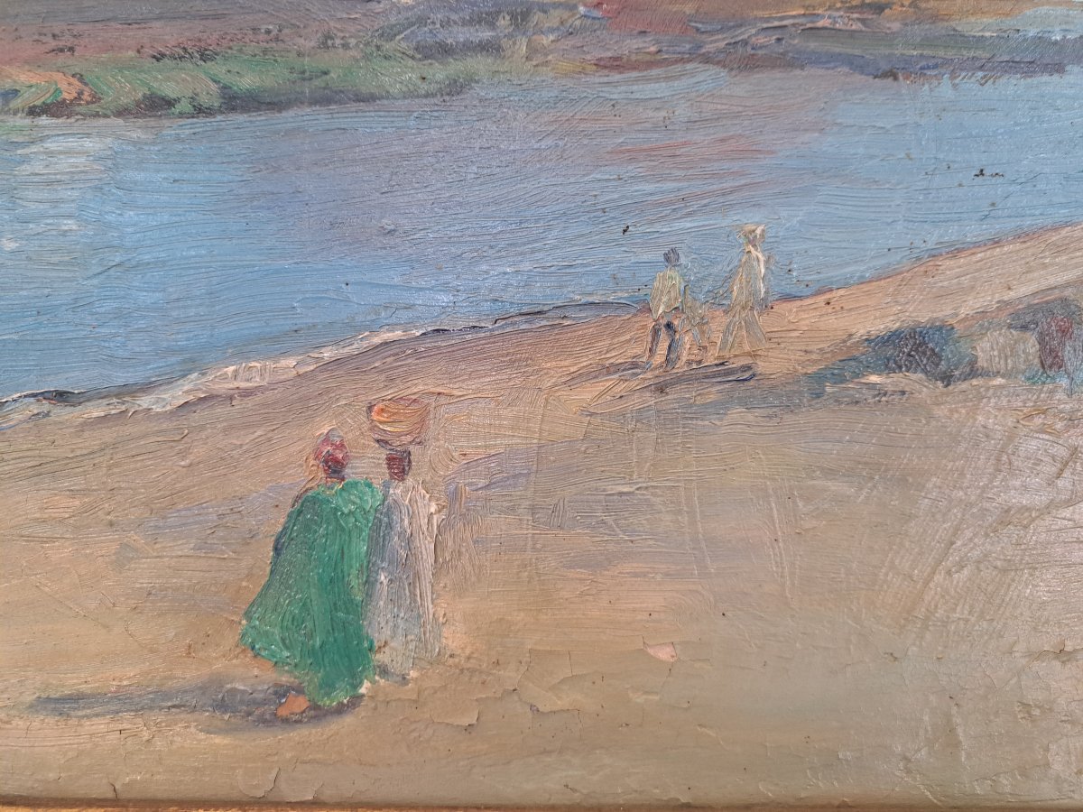 Myrto Debard , Vue de port en Afrique , Huile sur carton , XX°. -photo-3