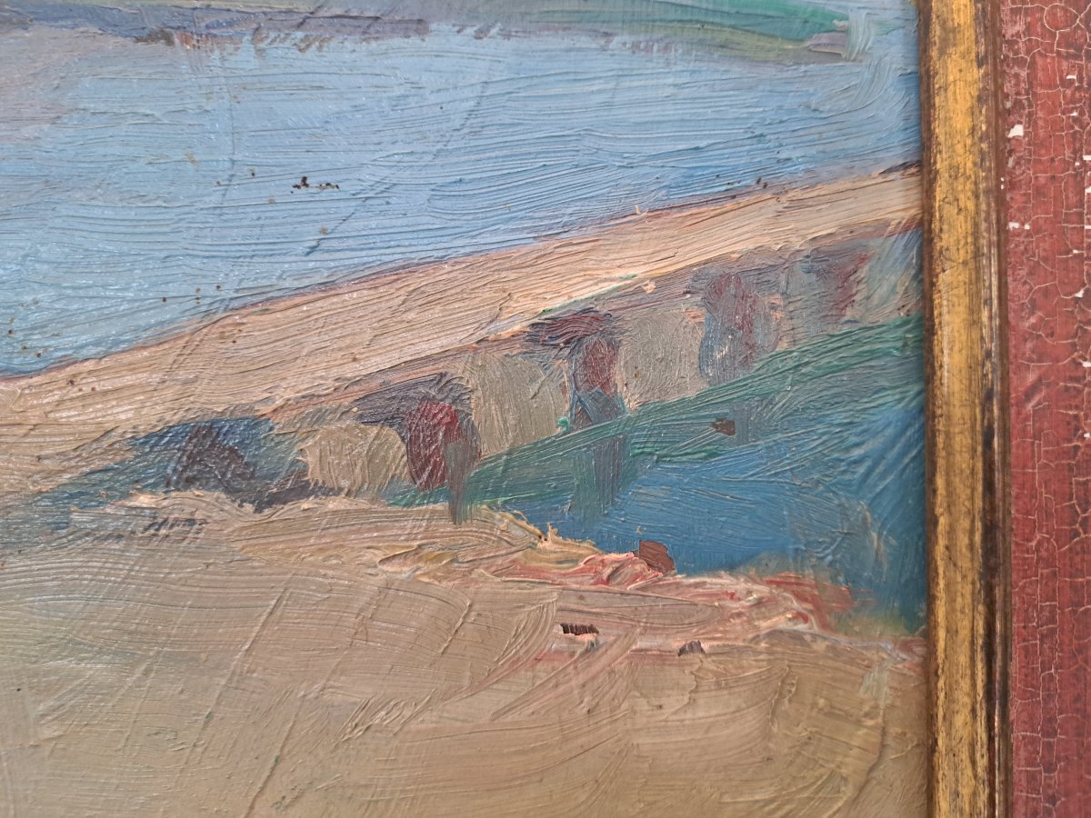 Myrto Debard , Vue de port en Afrique , Huile sur carton , XX°. -photo-1