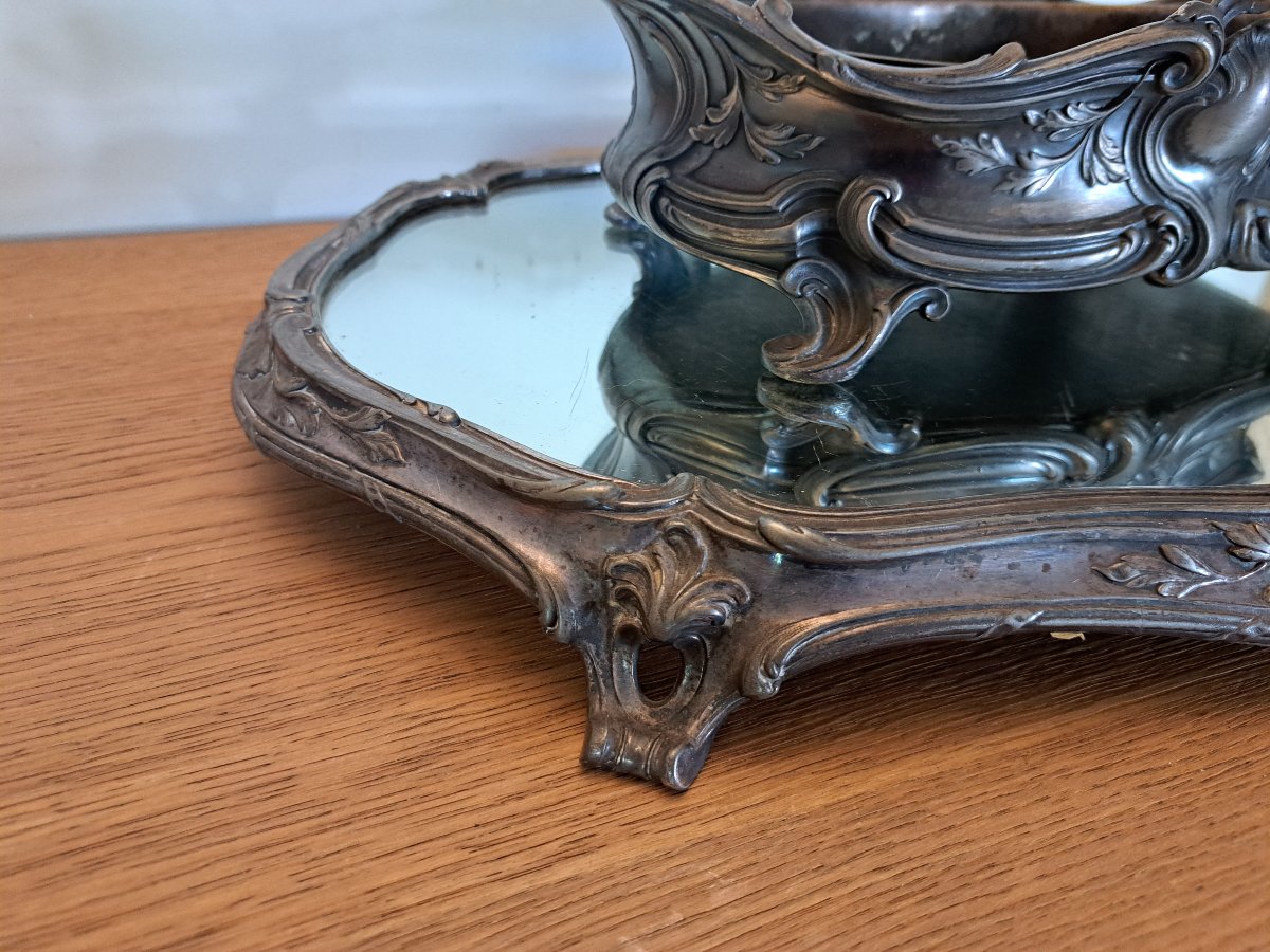 Surtout de table de style Louis XV , Métal argenté , Fin  XIX°. -photo-2