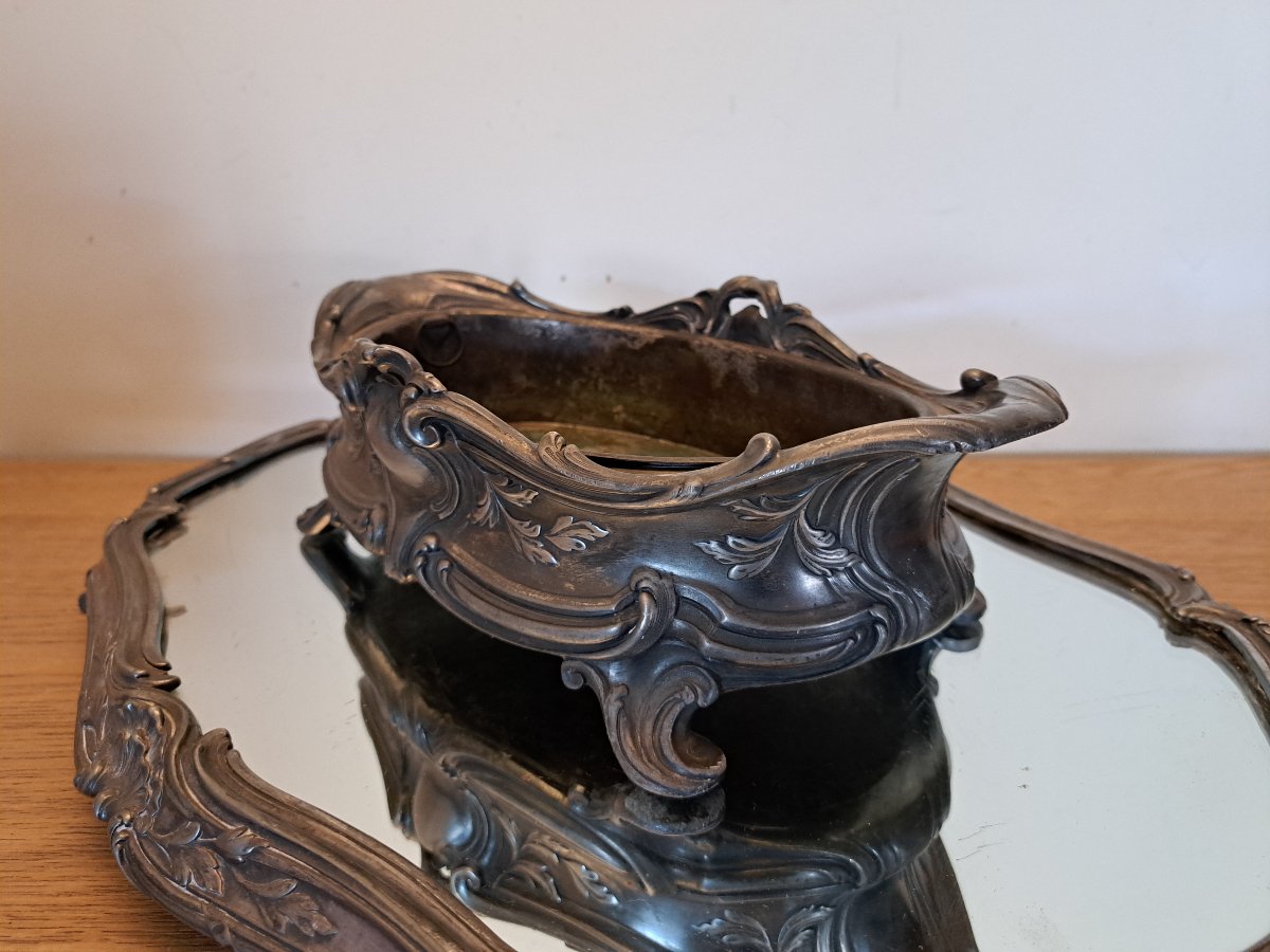 Surtout de table de style Louis XV , Métal argenté , Fin  XIX°. -photo-4