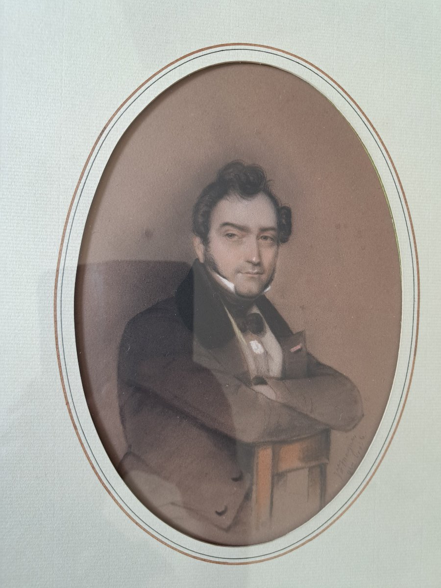 Isidore Jean Baptiste Maguès, Portrait Of Camille De Lagracinière, Drawing, 19th Century. -photo-2