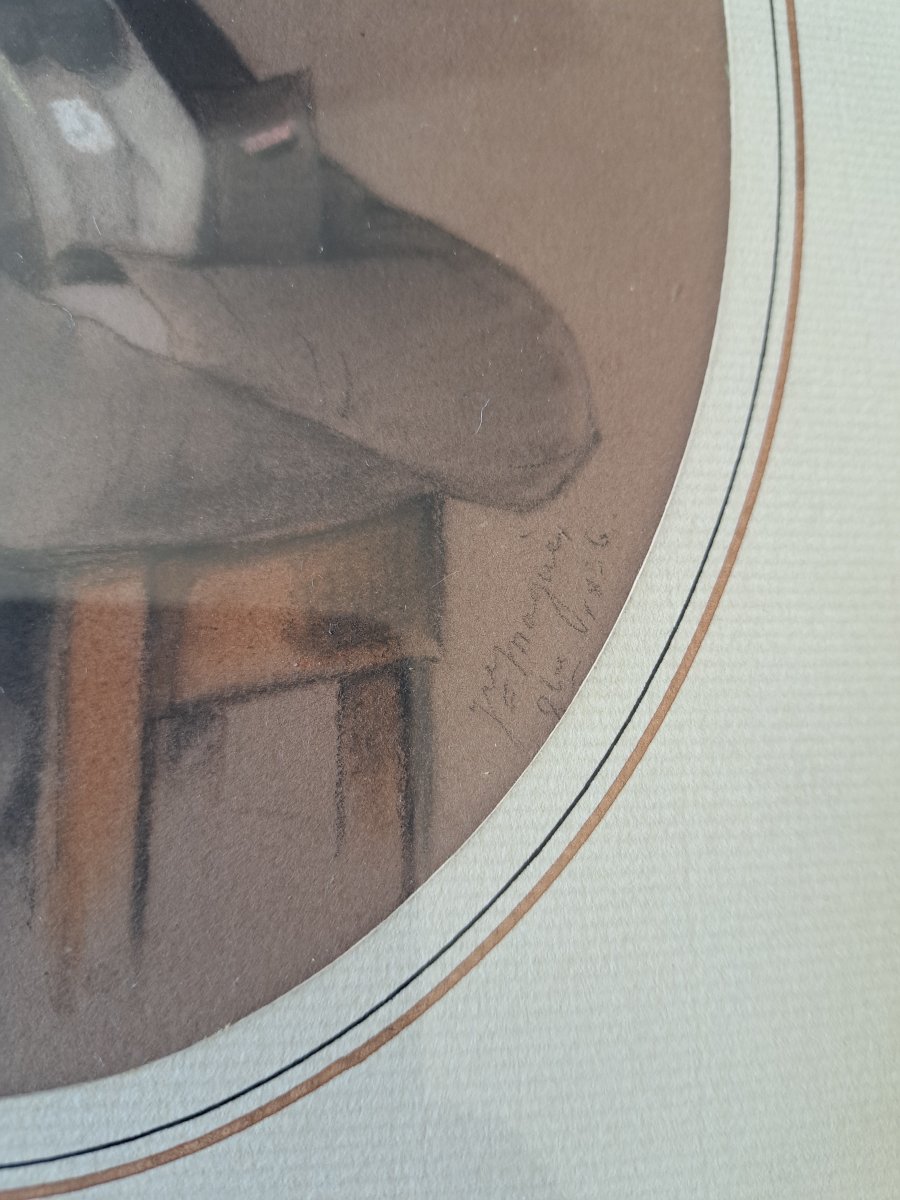 Isidore Jean Baptiste Maguès, Portrait Of Camille De Lagracinière, Drawing, 19th Century. -photo-1