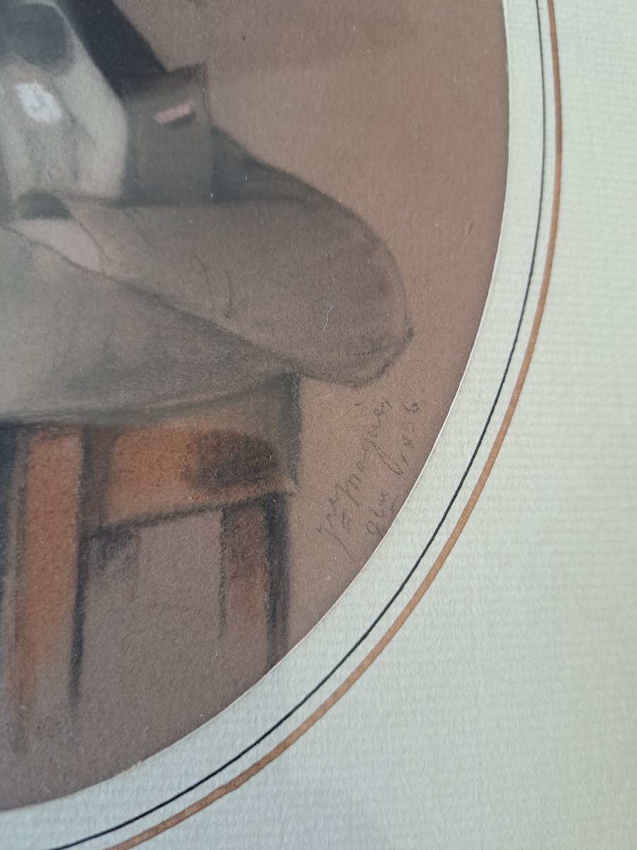 Isidore Jean Baptiste Maguès, Portrait Of Camille De Lagracinière, Drawing, 19th Century. -photo-2