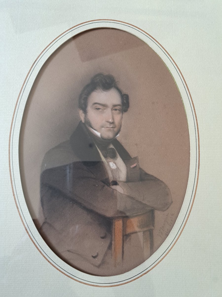 Isidore Jean Baptiste Maguès, Portrait Of Camille De Lagracinière, Drawing, 19th Century. -photo-3