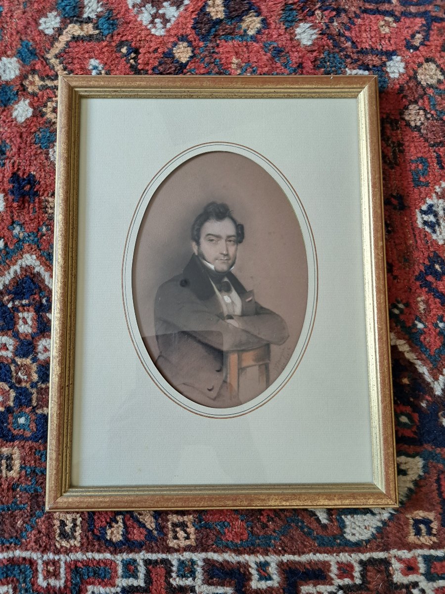 Isidore Jean Baptiste Maguès, Portrait Of Camille De Lagracinière, Drawing, 19th Century. -photo-4