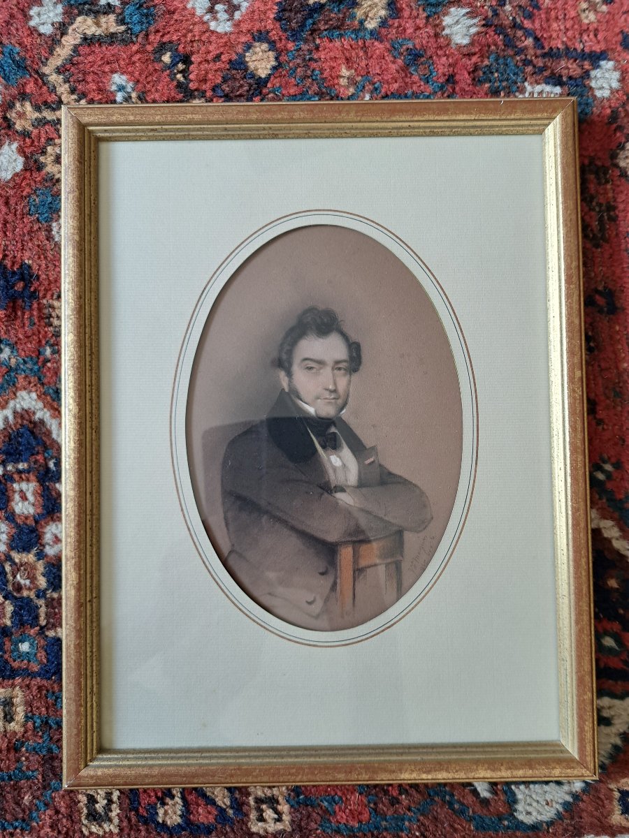 Isidore Jean Baptiste Maguès, Portrait Of Camille De Lagracinière, Drawing, 19th Century. 