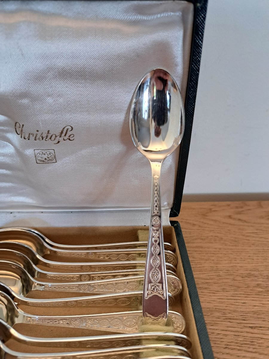 Christofle , Villeroy , 12 cuillères à café , Métal argenté , XX°. -photo-2