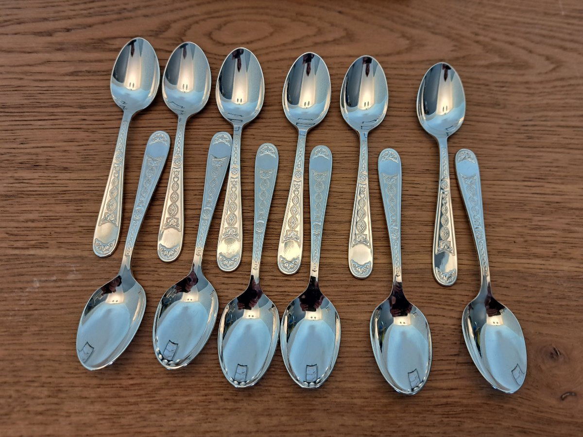 Christofle , Villeroy , 12 cuillères à café , Métal argenté , XX°. -photo-3