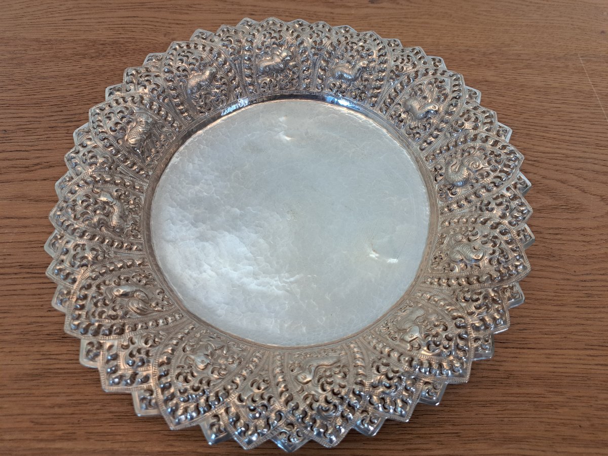 Thailande , Plat ou corbeille , argent massif , XX°. -photo-3
