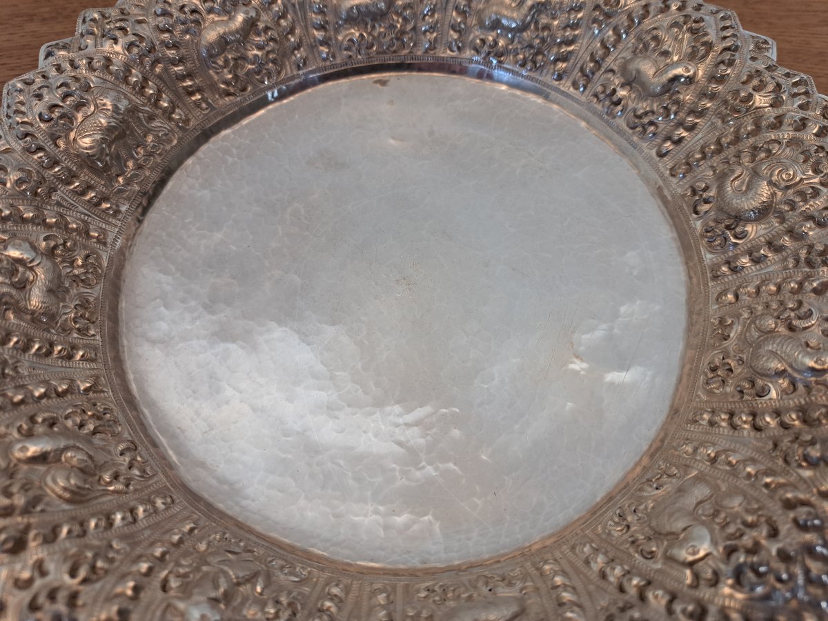 Thailande , Plat ou corbeille , argent massif , XX°. -photo-4