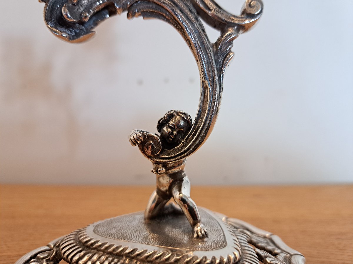 Germany/austria, Putto Candleholder, Rocaille, Solid Silver, 20th Century. -photo-3