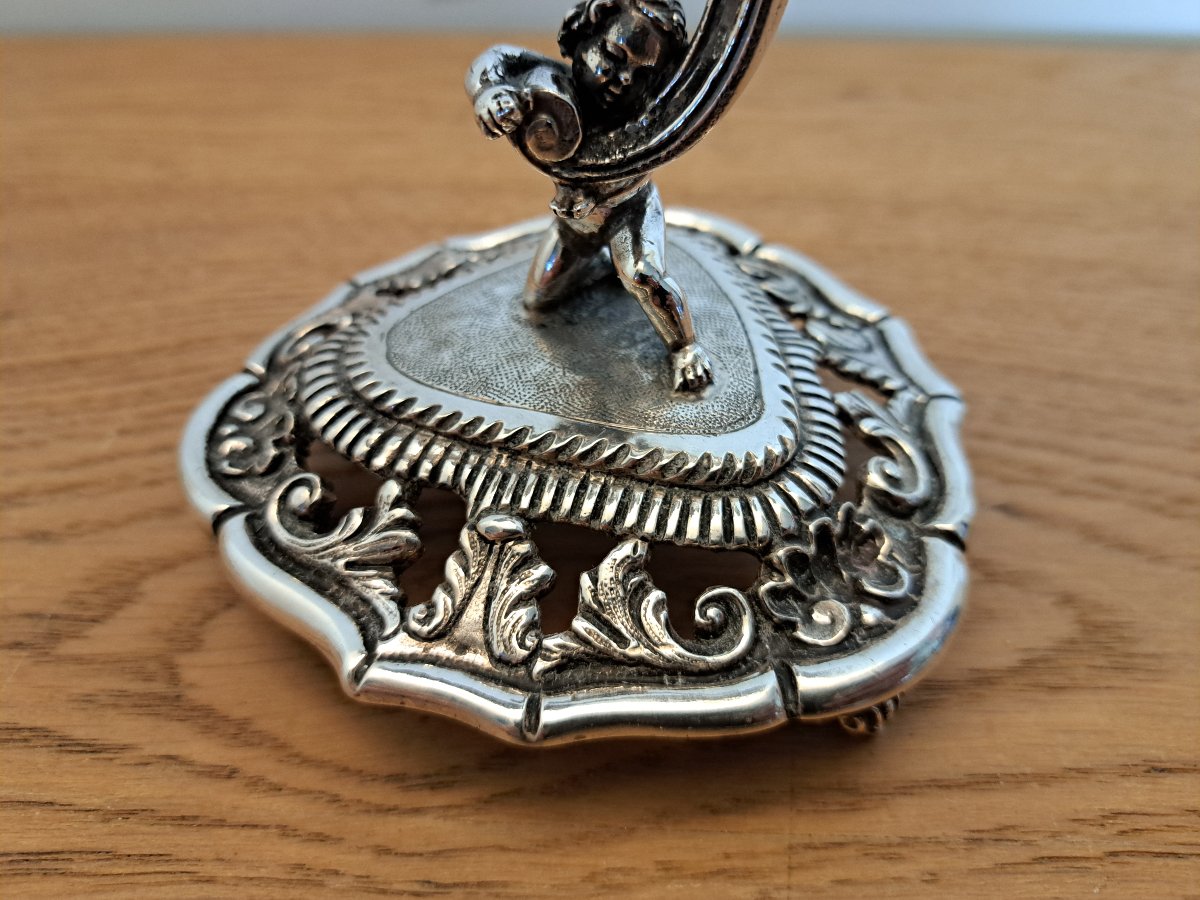 Germany/austria, Putto Candleholder, Rocaille, Solid Silver, 20th Century. -photo-1