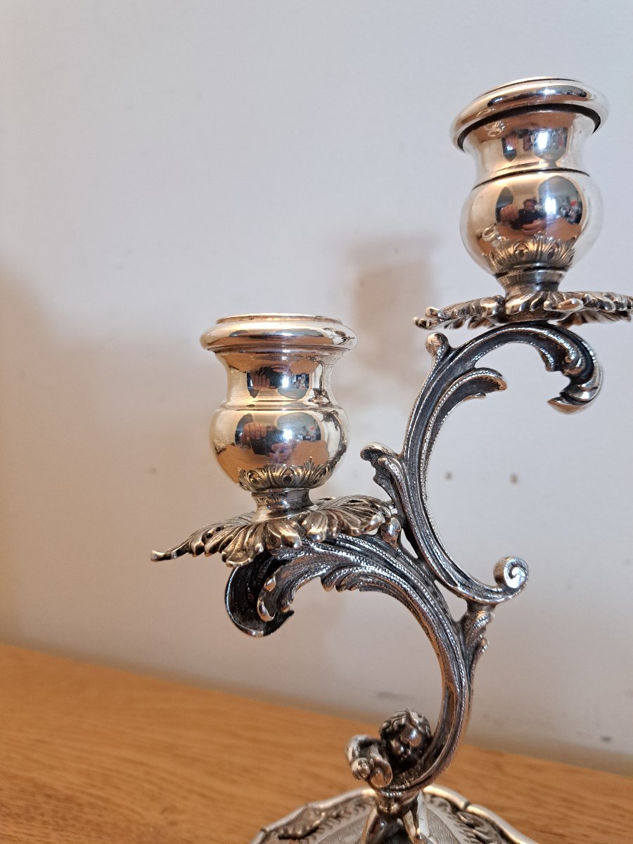 Germany/austria, Putto Candleholder, Rocaille, Solid Silver, 20th Century. -photo-5