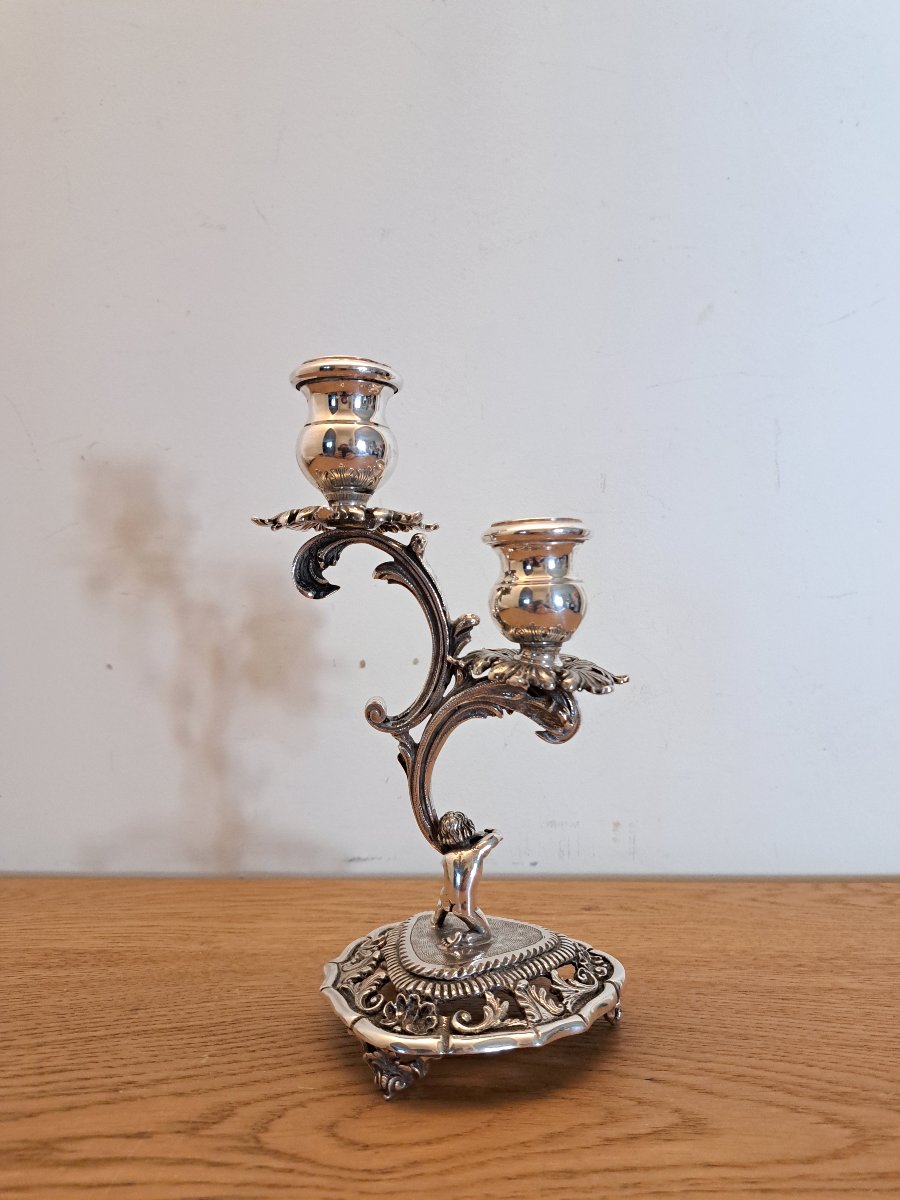 Germany/austria, Putto Candleholder, Rocaille, Solid Silver, 20th Century. -photo-8