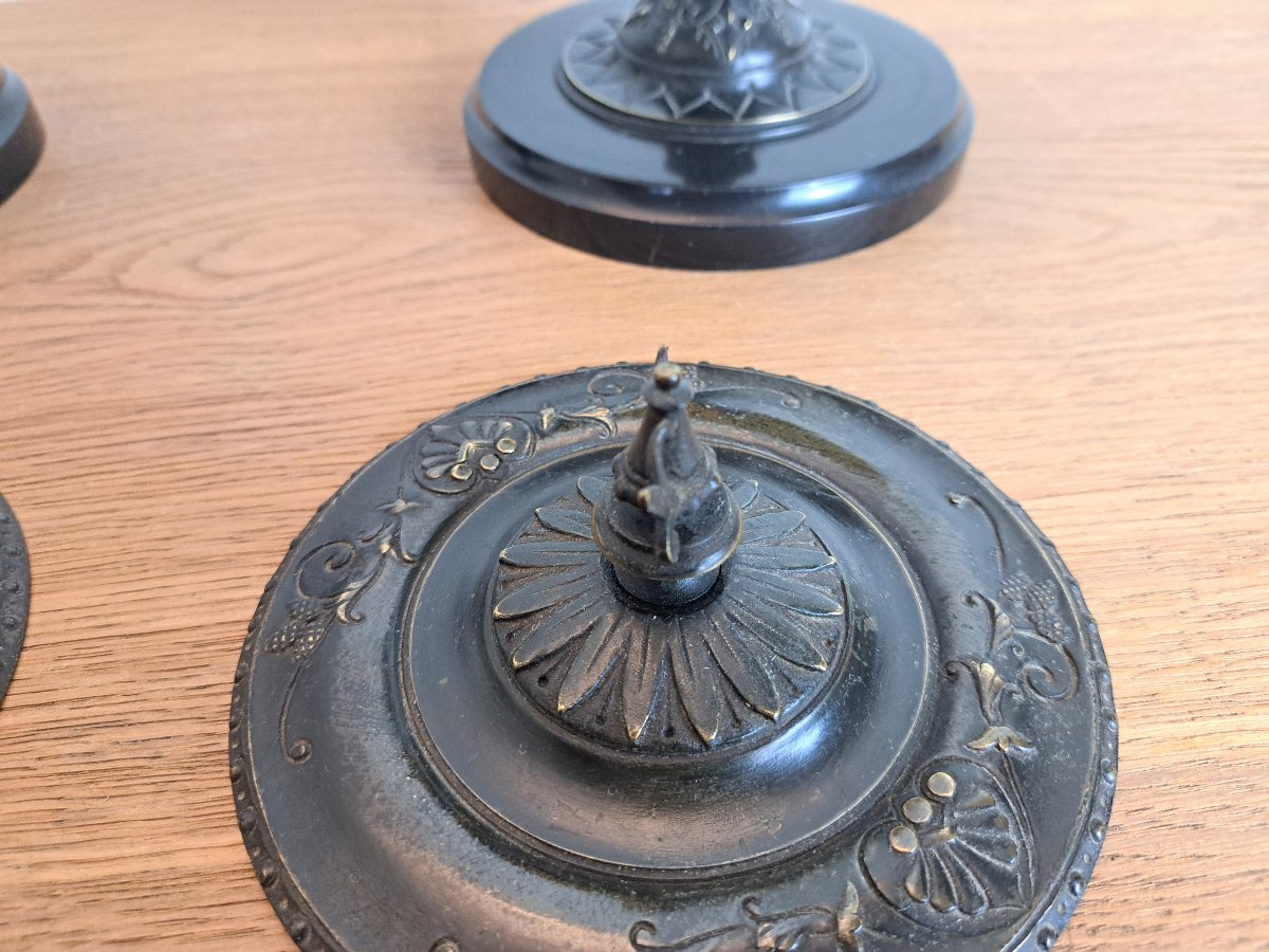 Paire de cassolettes , Néo étrusque , Bronze patiné , XIX°. -photo-3
